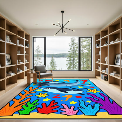 Whimsical Dolphin Coral Reef Alphabet Rug