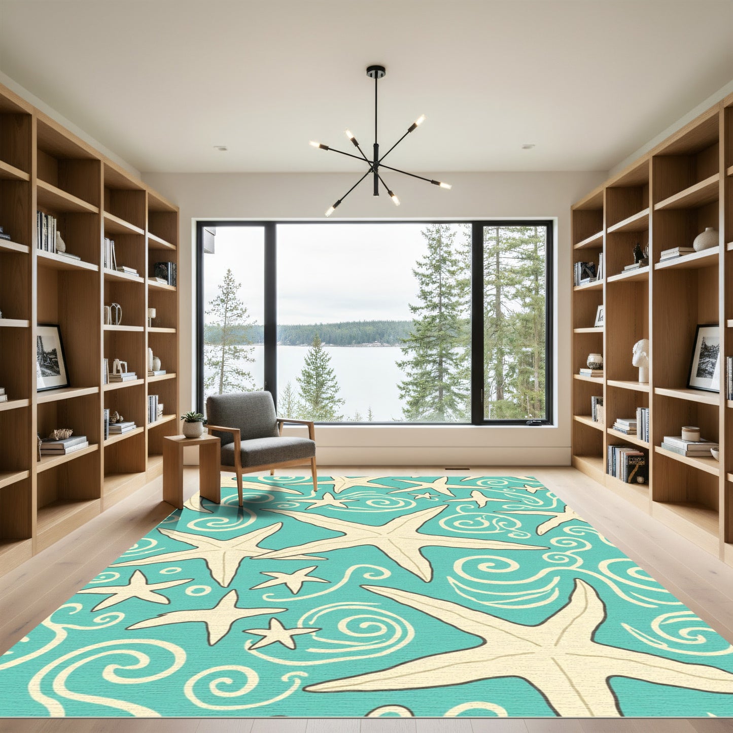 Oceanic Starfish Whimsical Swirl Rug
