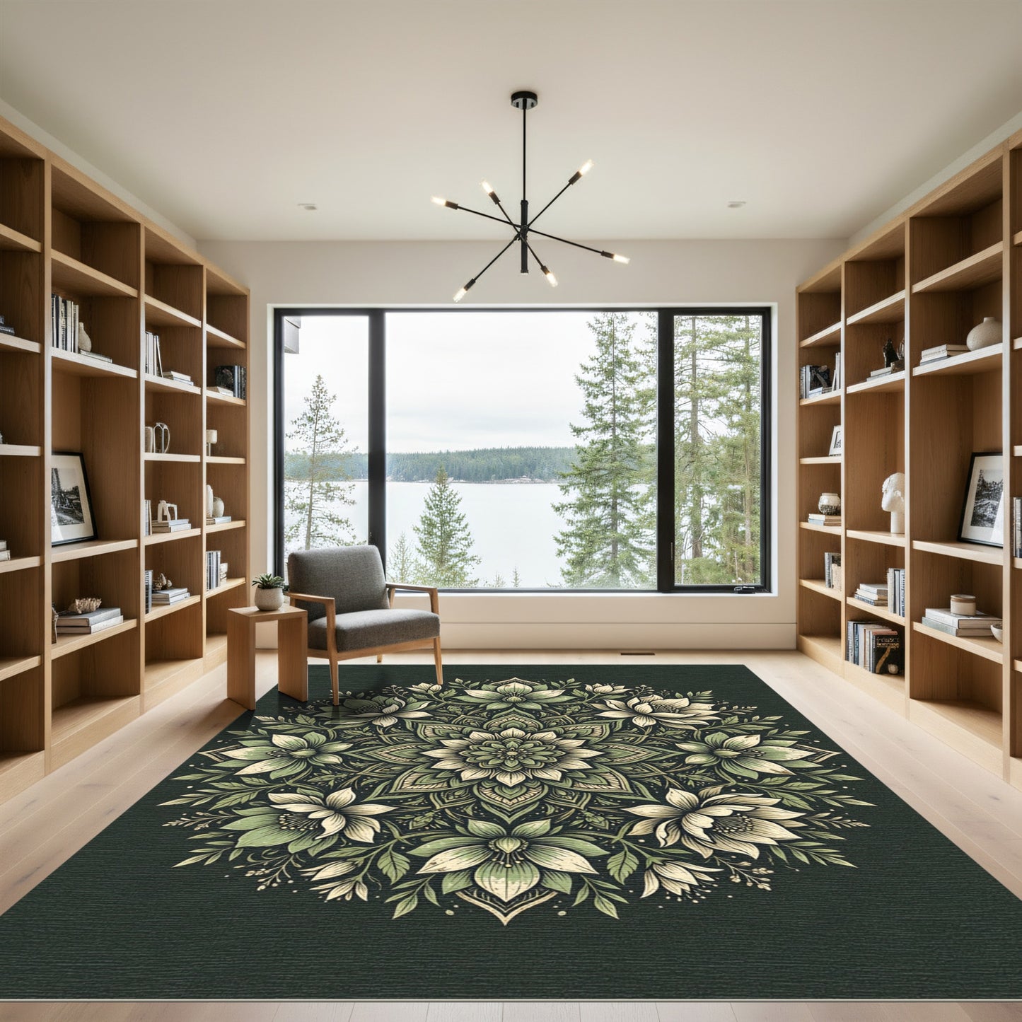 Sage Botanical Blossom Mandala Rug