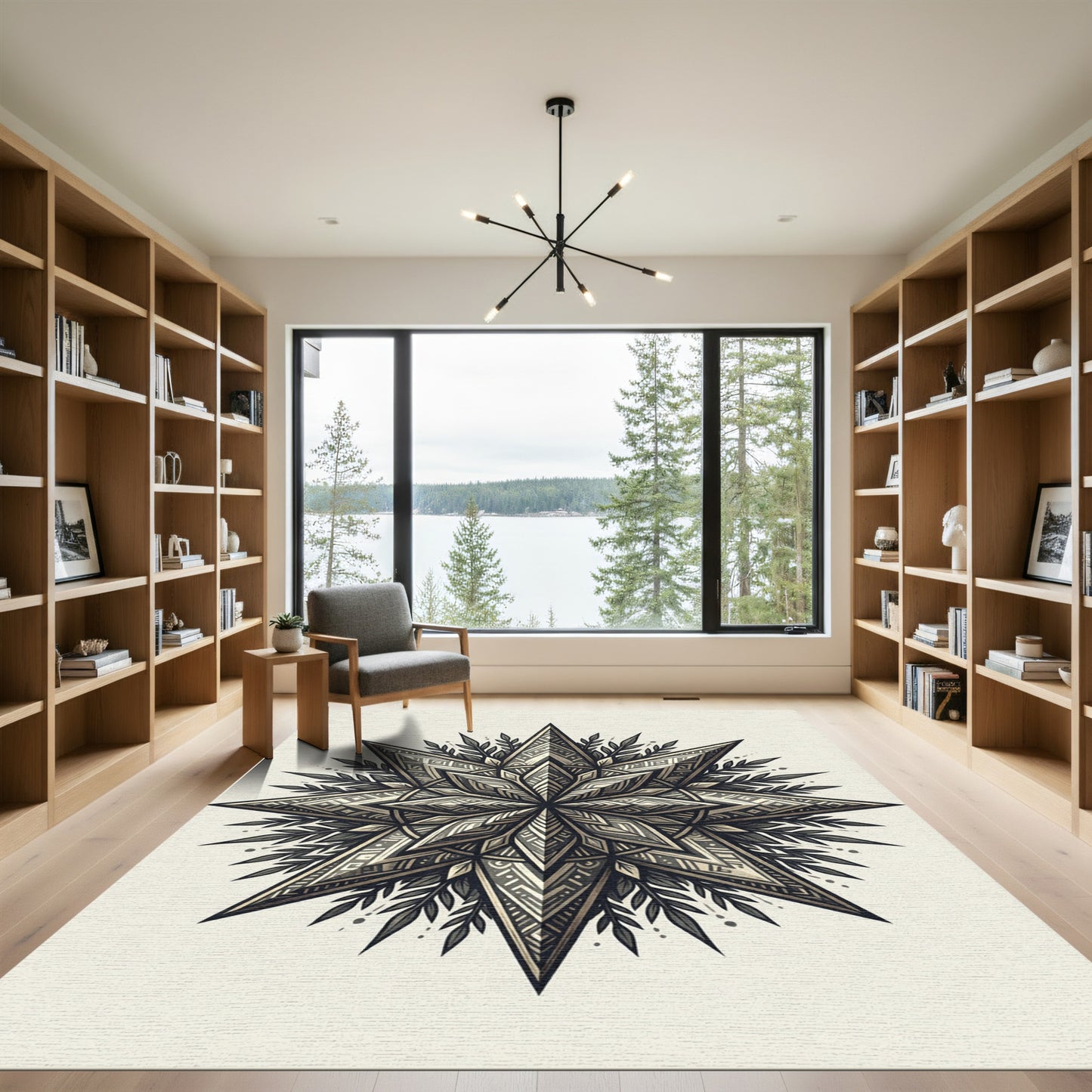 Intricate Starburst Mandala With Foliage Rug