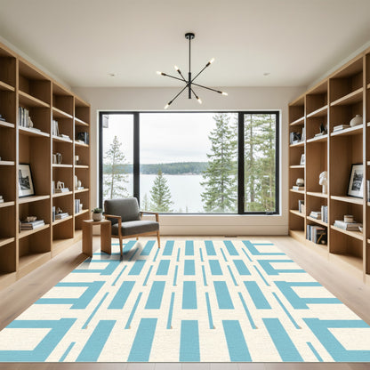 Pale Blue Rectangular Weave Rug