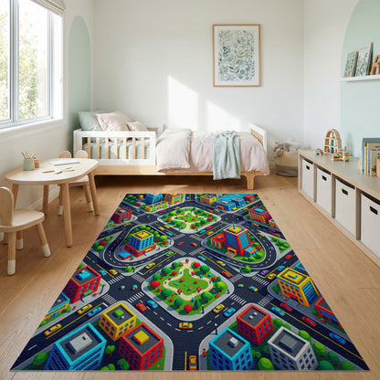 Vibrant Isometric City Intersection Rug