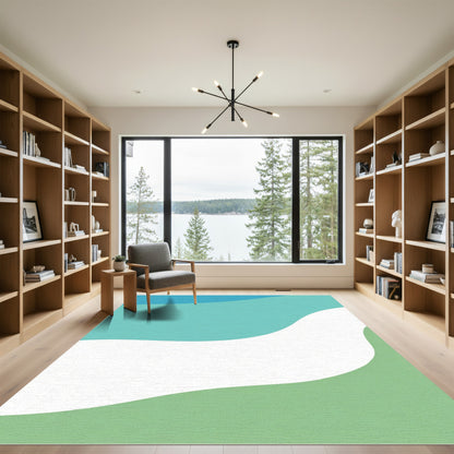 Abstract Blue Green Wave Landscape Rug
