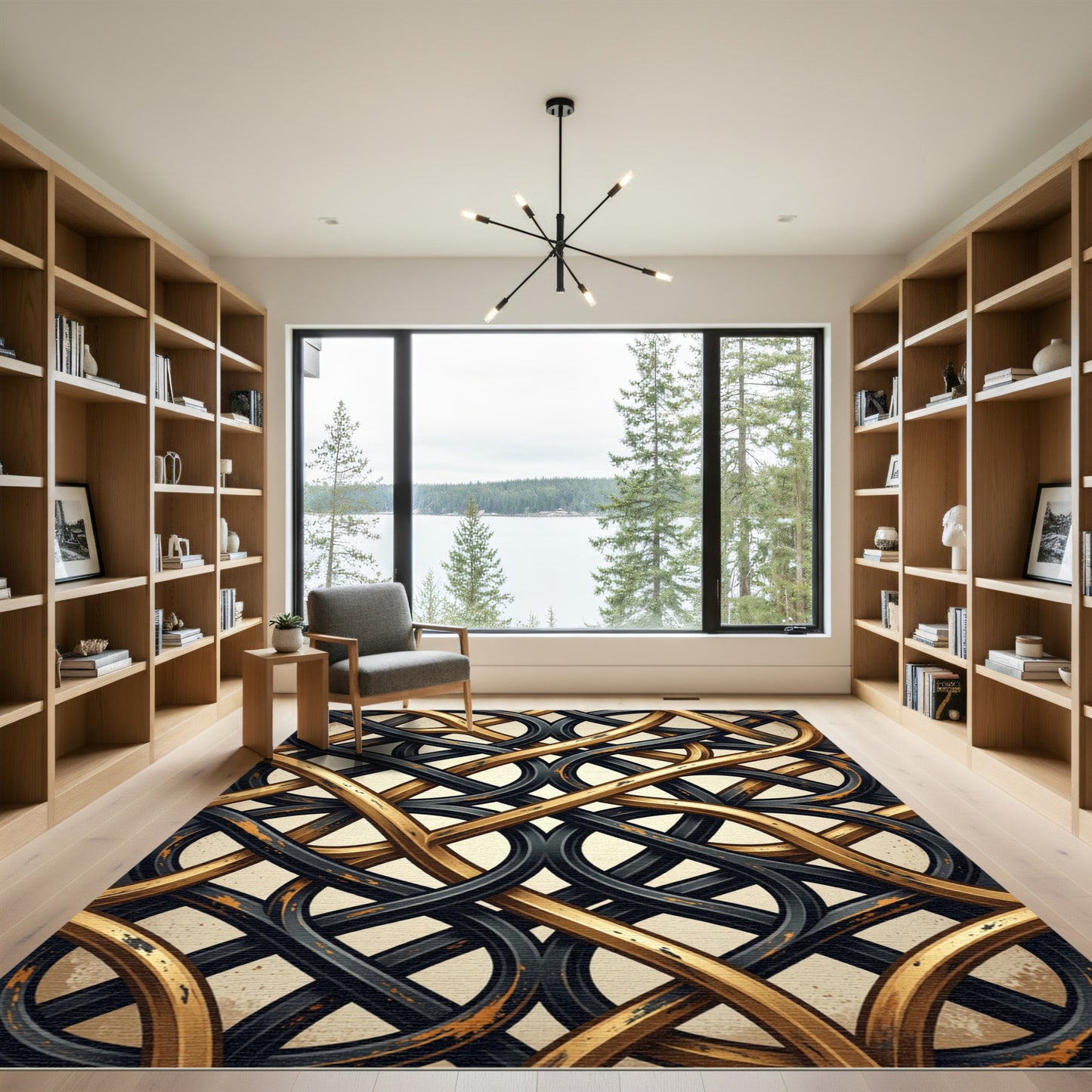 Metallic Gold and Charcoal Intertwined Knot Rug