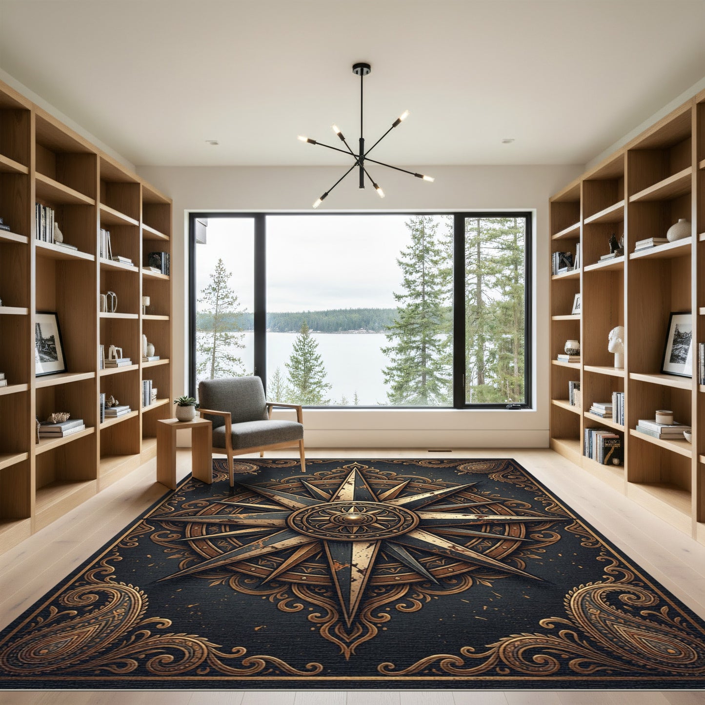 Vintage Gold Compass Star Medallion Rug