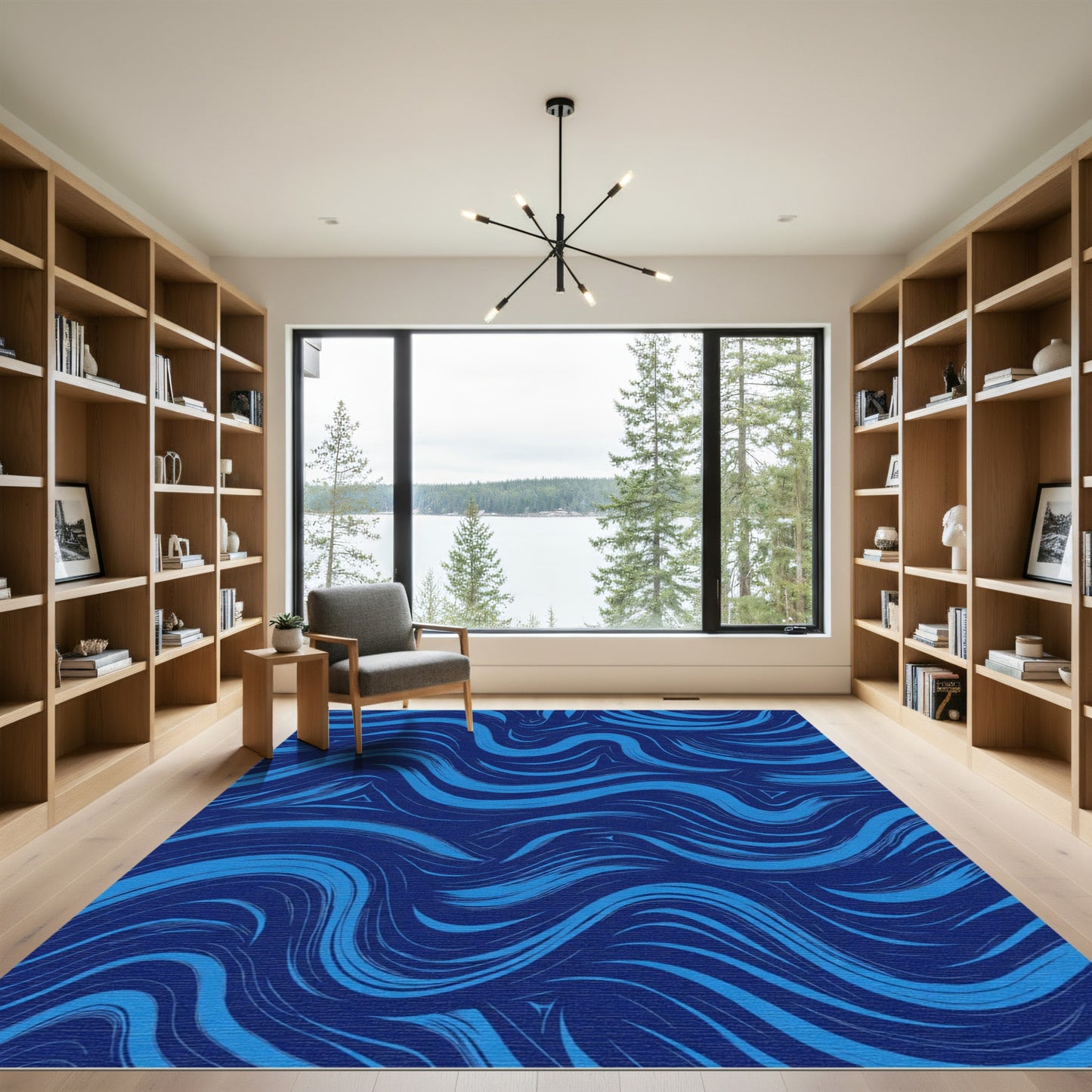 Deep Navy Flowing Abstract Swirl Rug