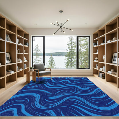 Deep Navy Flowing Abstract Swirl Rug