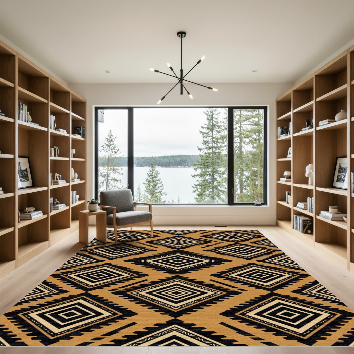 Geometric Ochre Black Tribal Diamond Rug