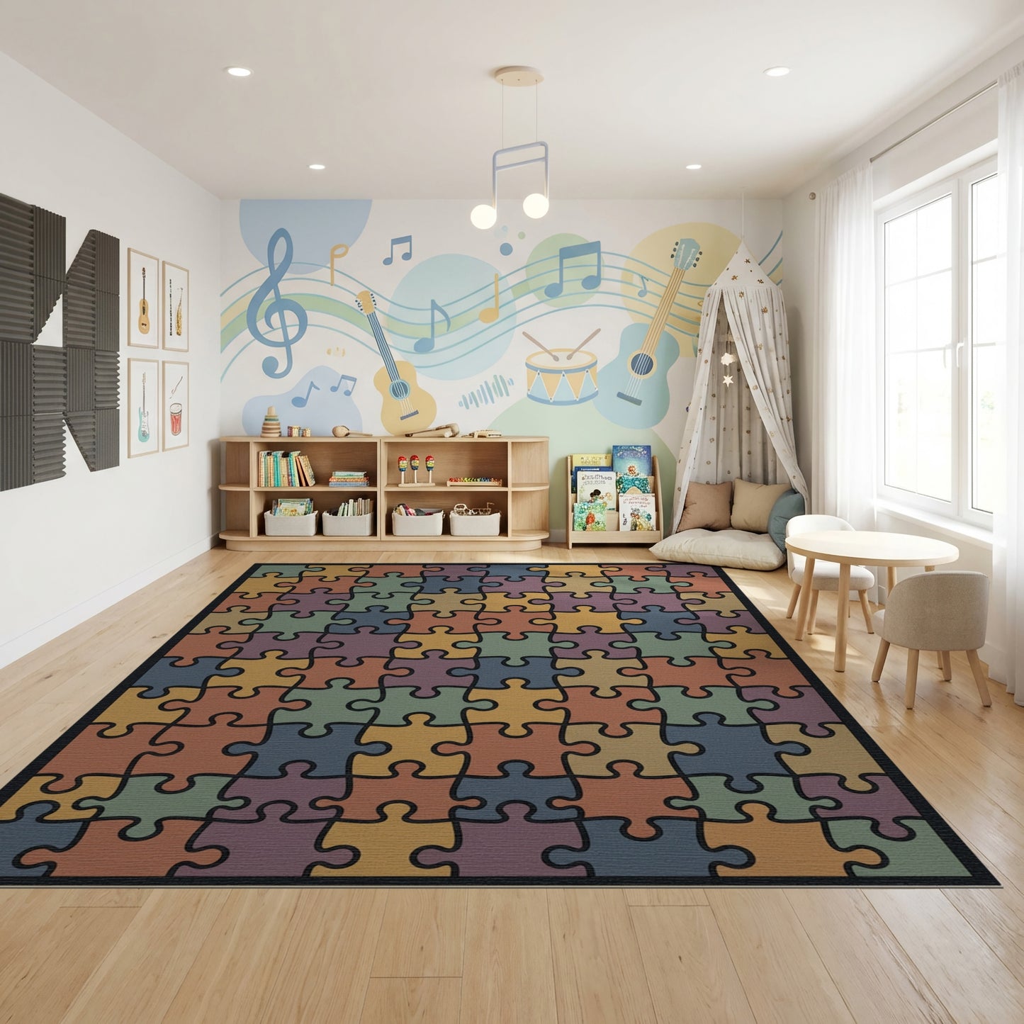 Earthy Multicolor Jigsaw Puzzle Rug