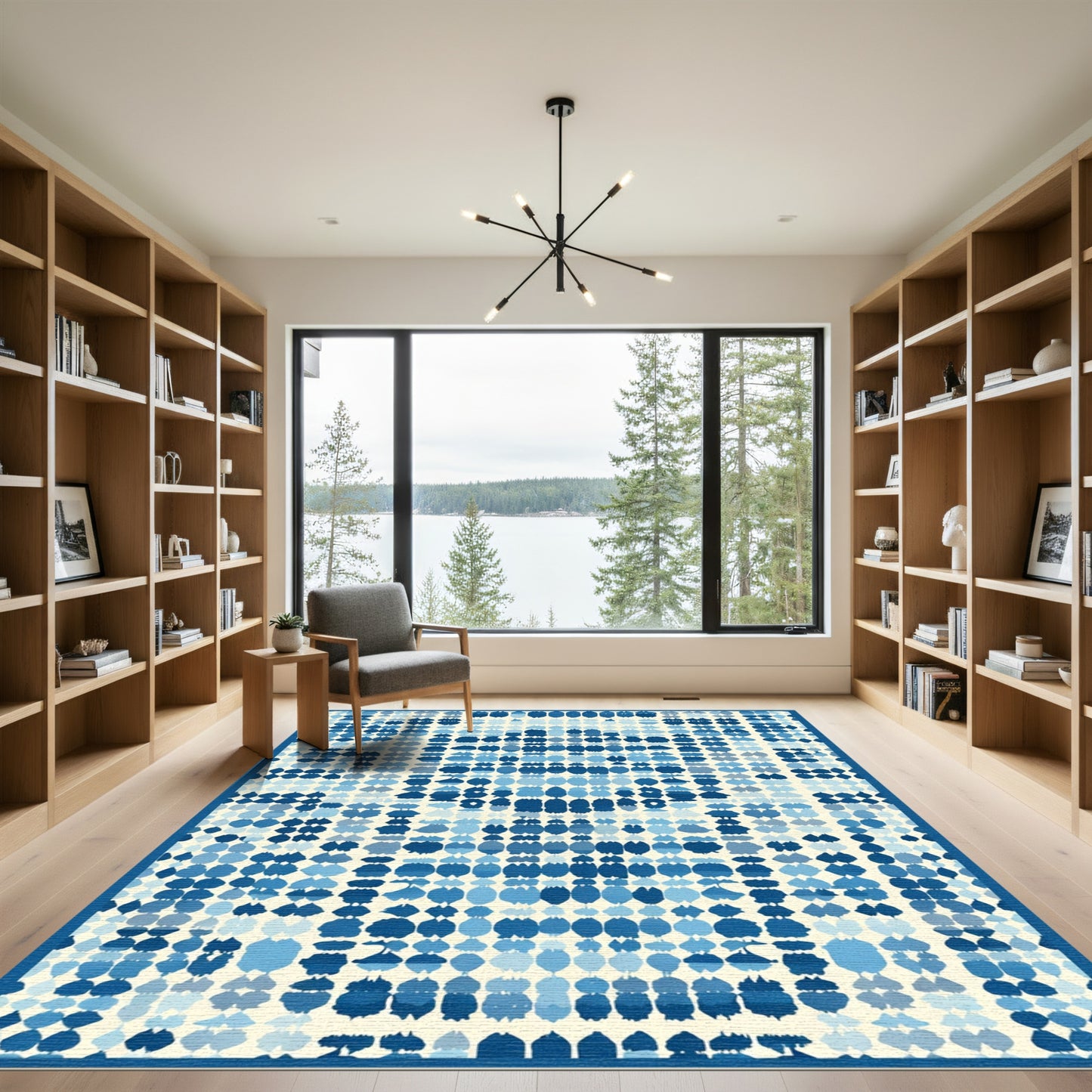 Aqua Blue Blob Grid Composition Rug
