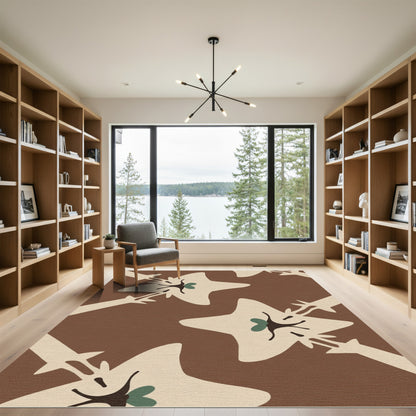 Cream Brown Abstract Starburst Rug