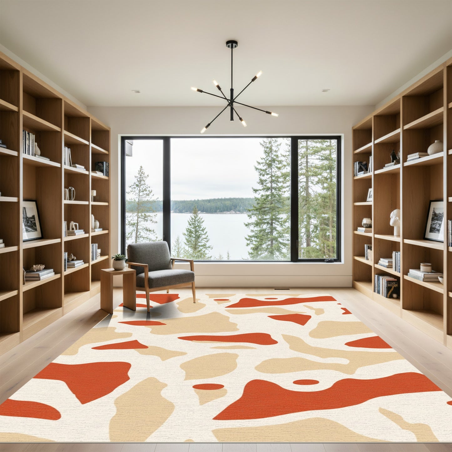 Abstract Terracotta Beige Organic Shapes Rug
