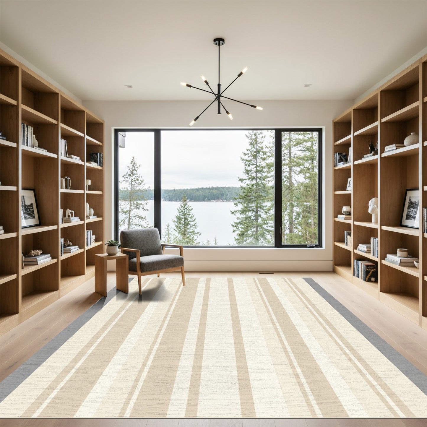 Neutral Cream Vertical Stripe Rug