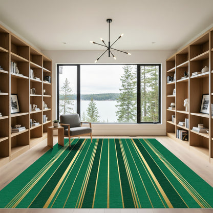Emerald Green Gold Stripe Elegance Rug