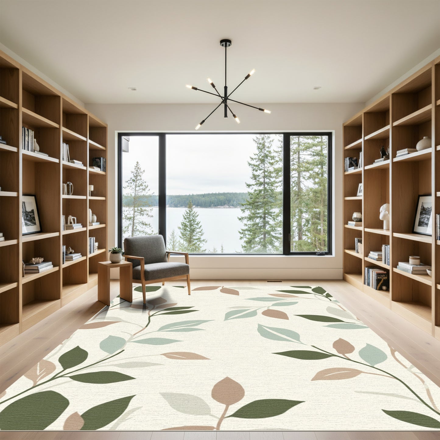 Earthy Tone Botanical Leaf Branches Rug