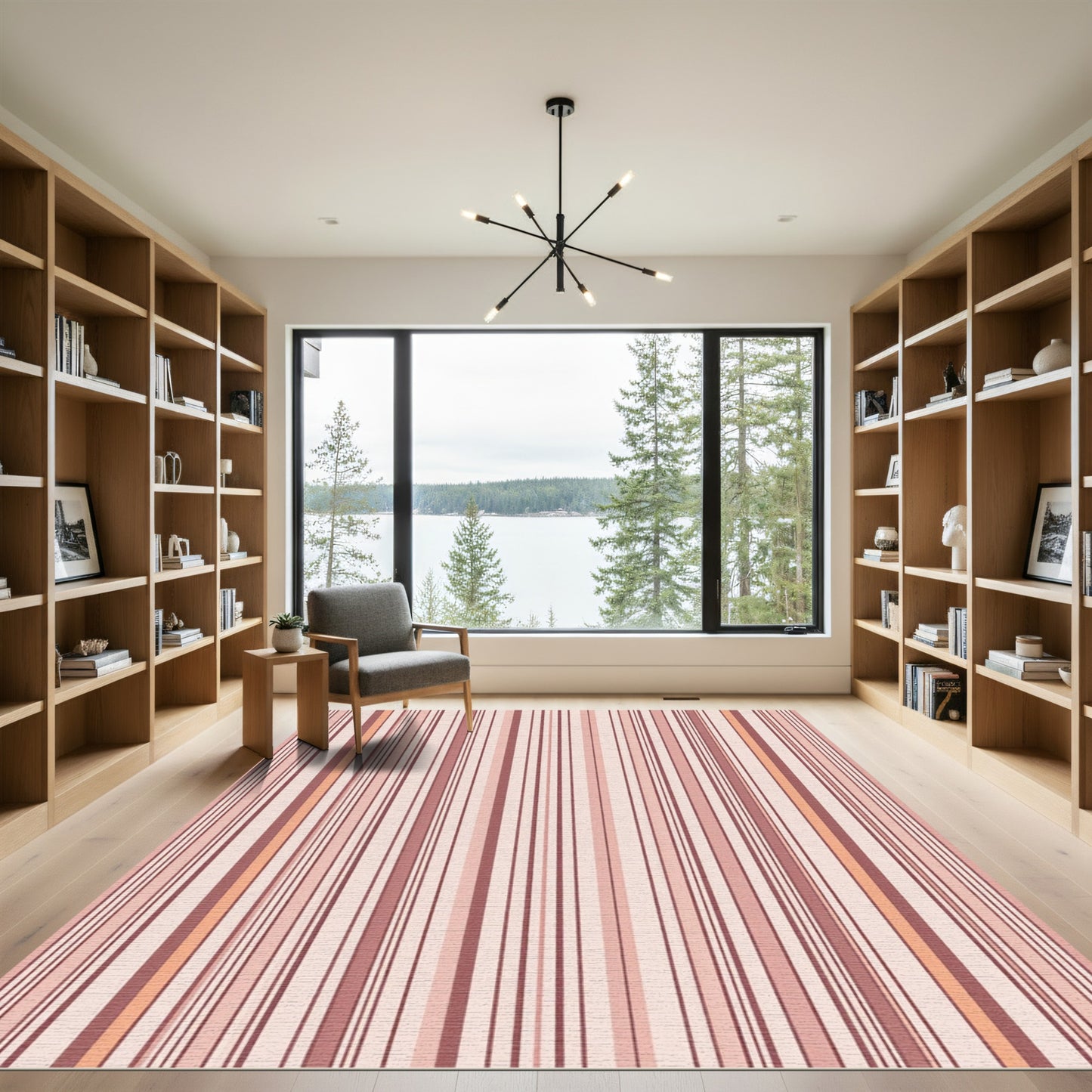 Soft Pink Vertical Stripe Composition Rug