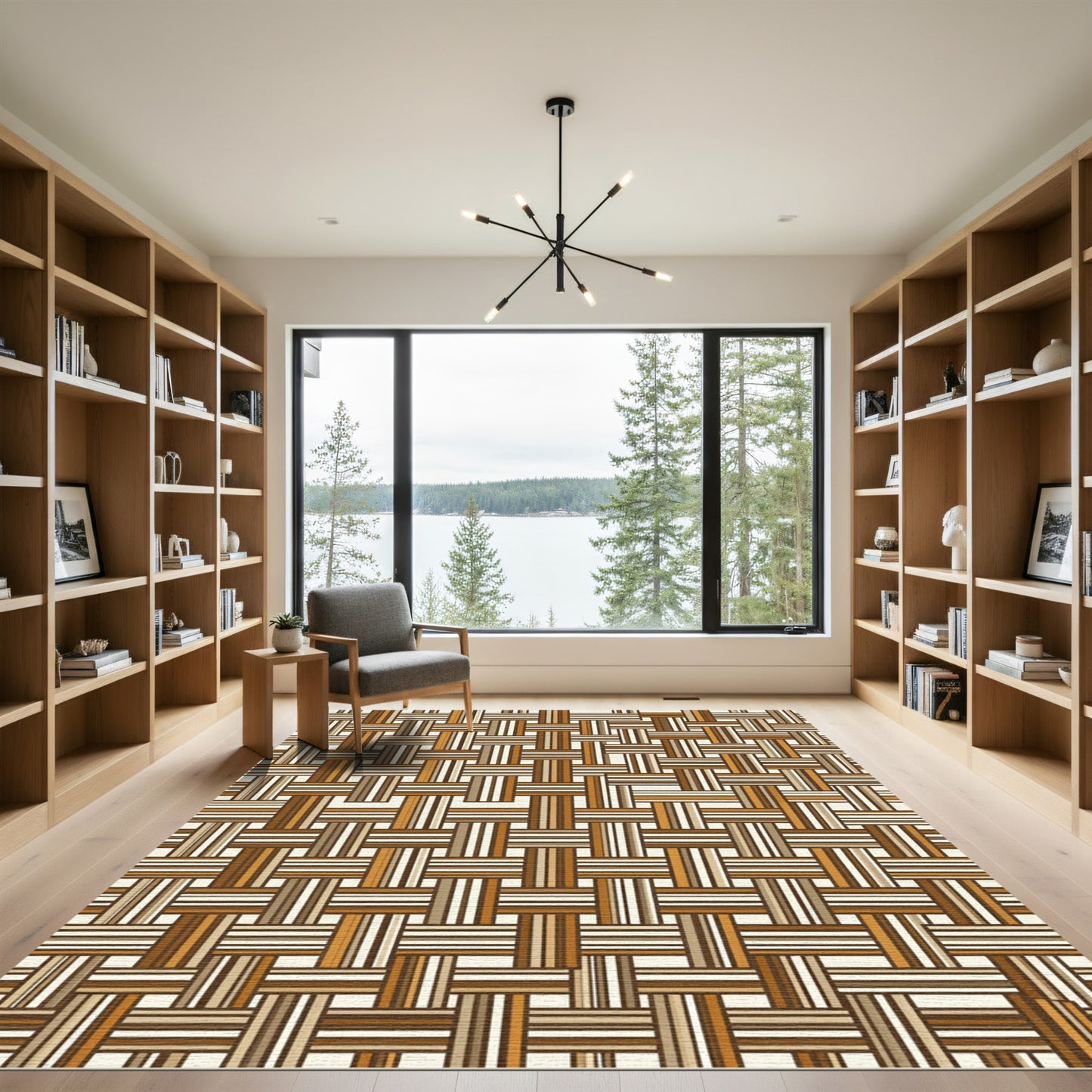Earthy Brown Woven Grid Area Rug