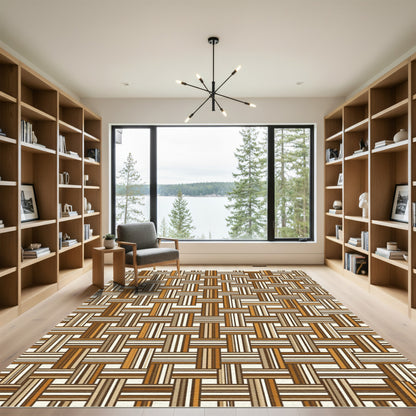 Earthy Brown Woven Grid Area Rug