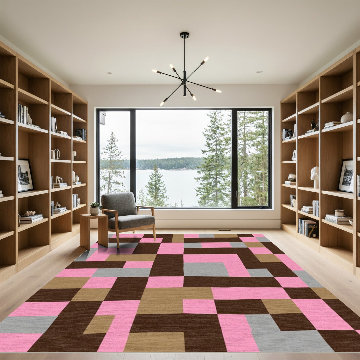 Pink Brown Gray Block Composition Rug