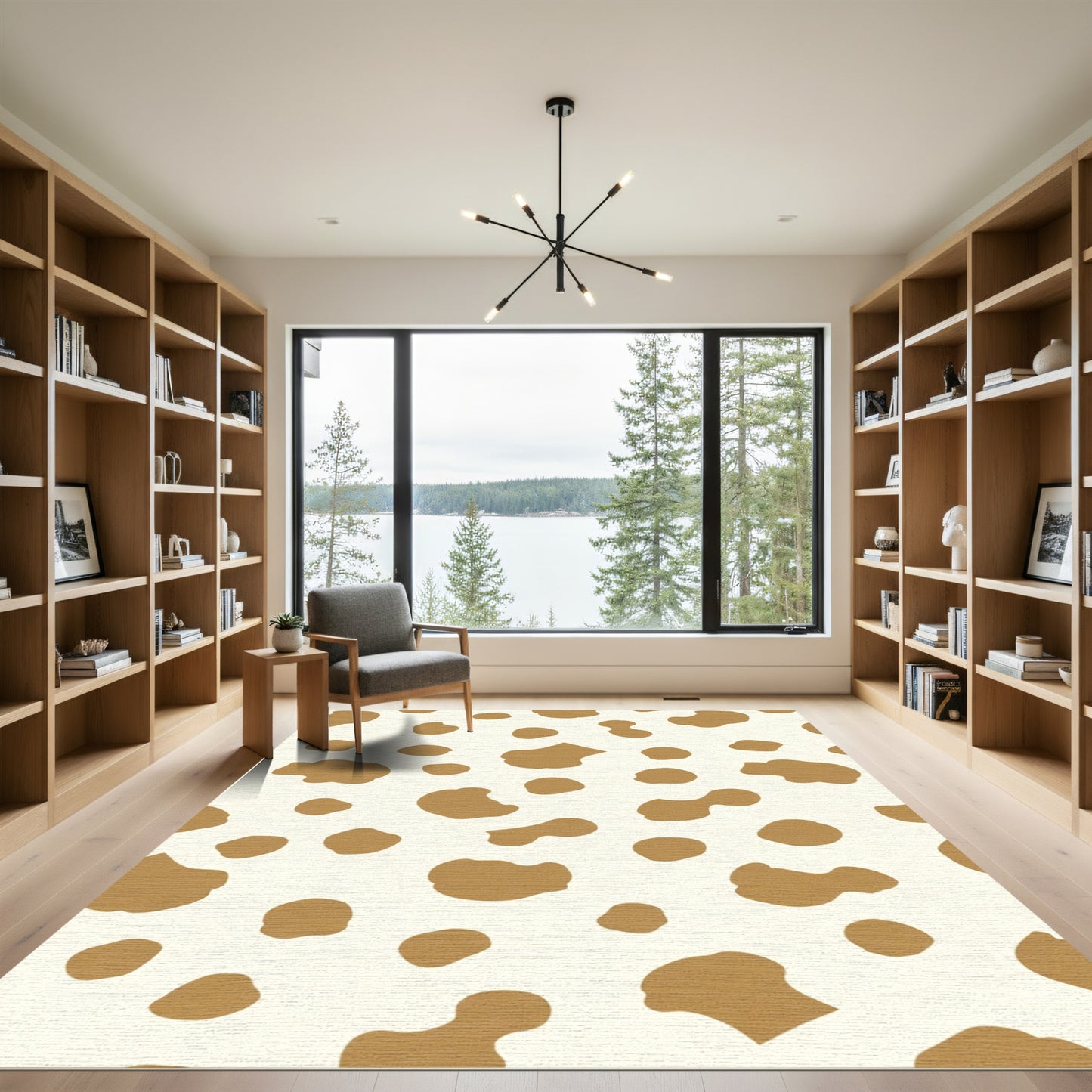 Gold Spotted Cream Contemporary Spot Rug