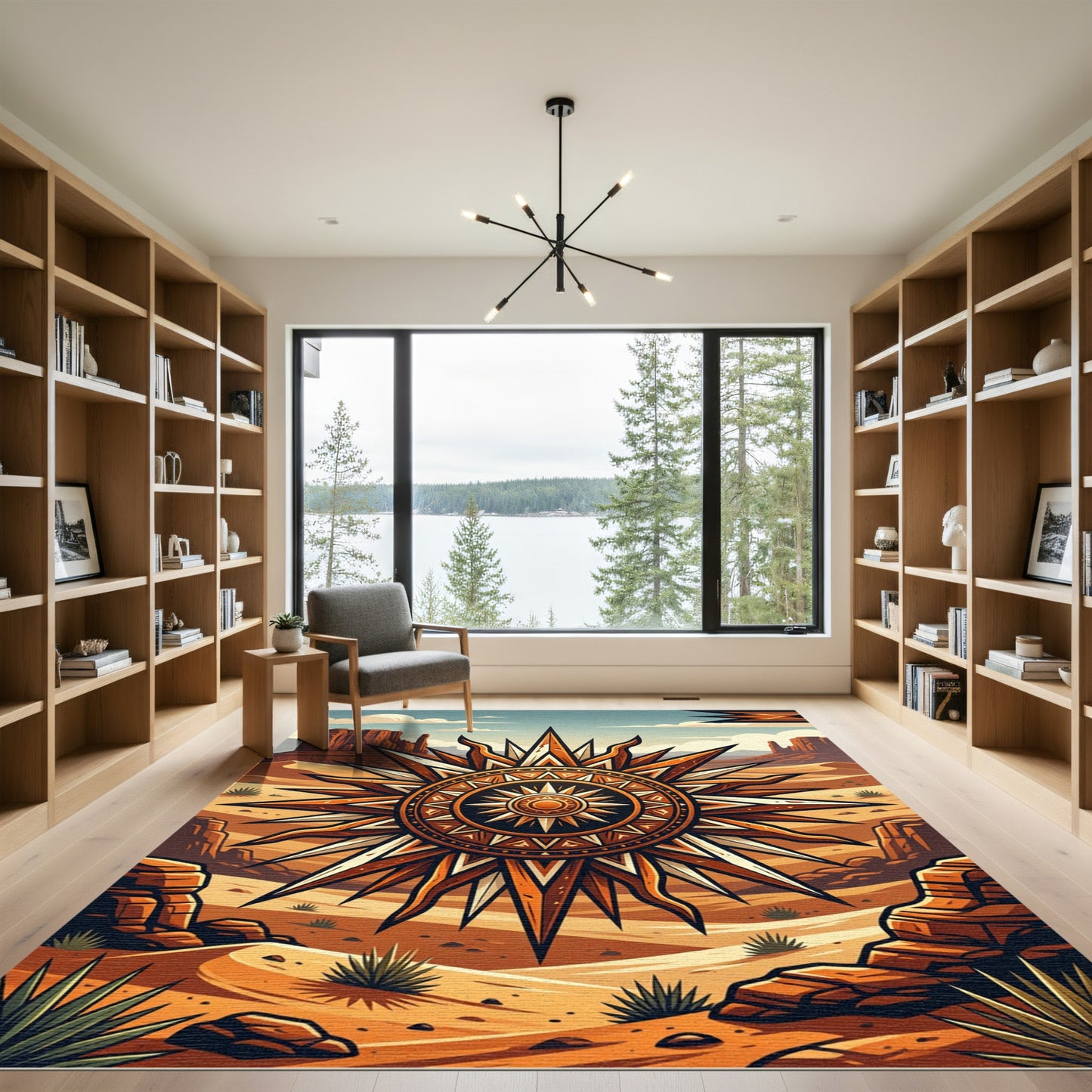 Western Desert Sunburst Terra Cotta Medallion Rug