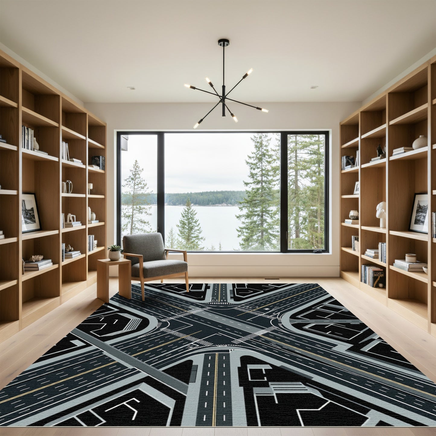 Urban Intersection Gray Black Cityscape Rug