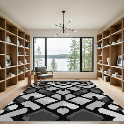 Monochromatic Geometric Interlocking Shapes Rug