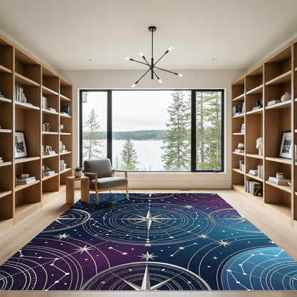Celestial Navy Gold Starry Compass Rug