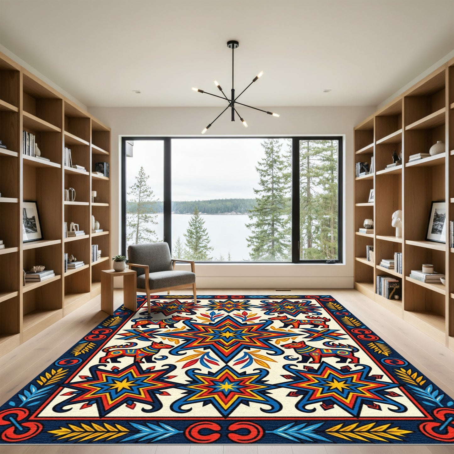 Vibrant Multicolored Geometric Animal Star Tapestry Rug