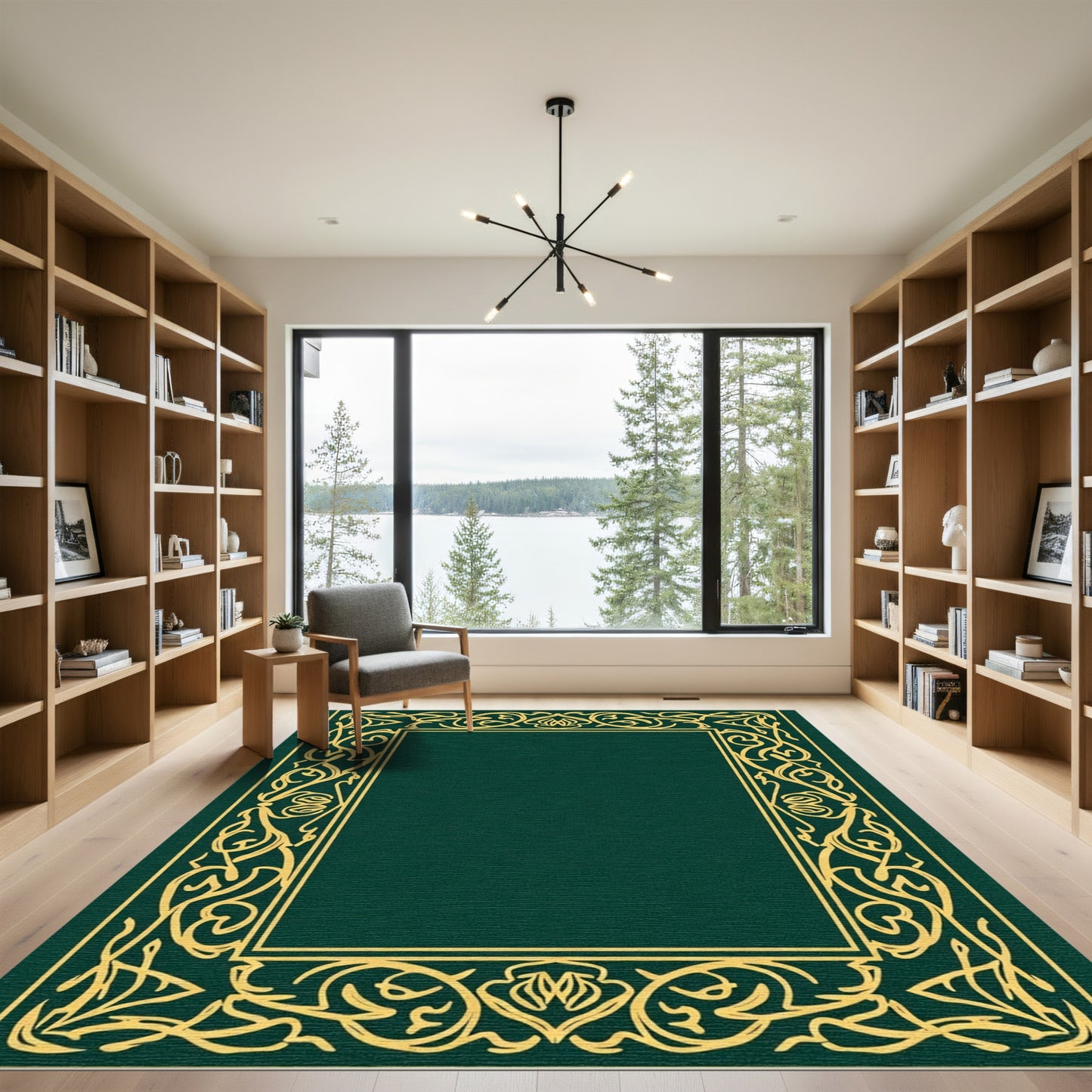 Rich Gold Emerald Leafy Border Rug