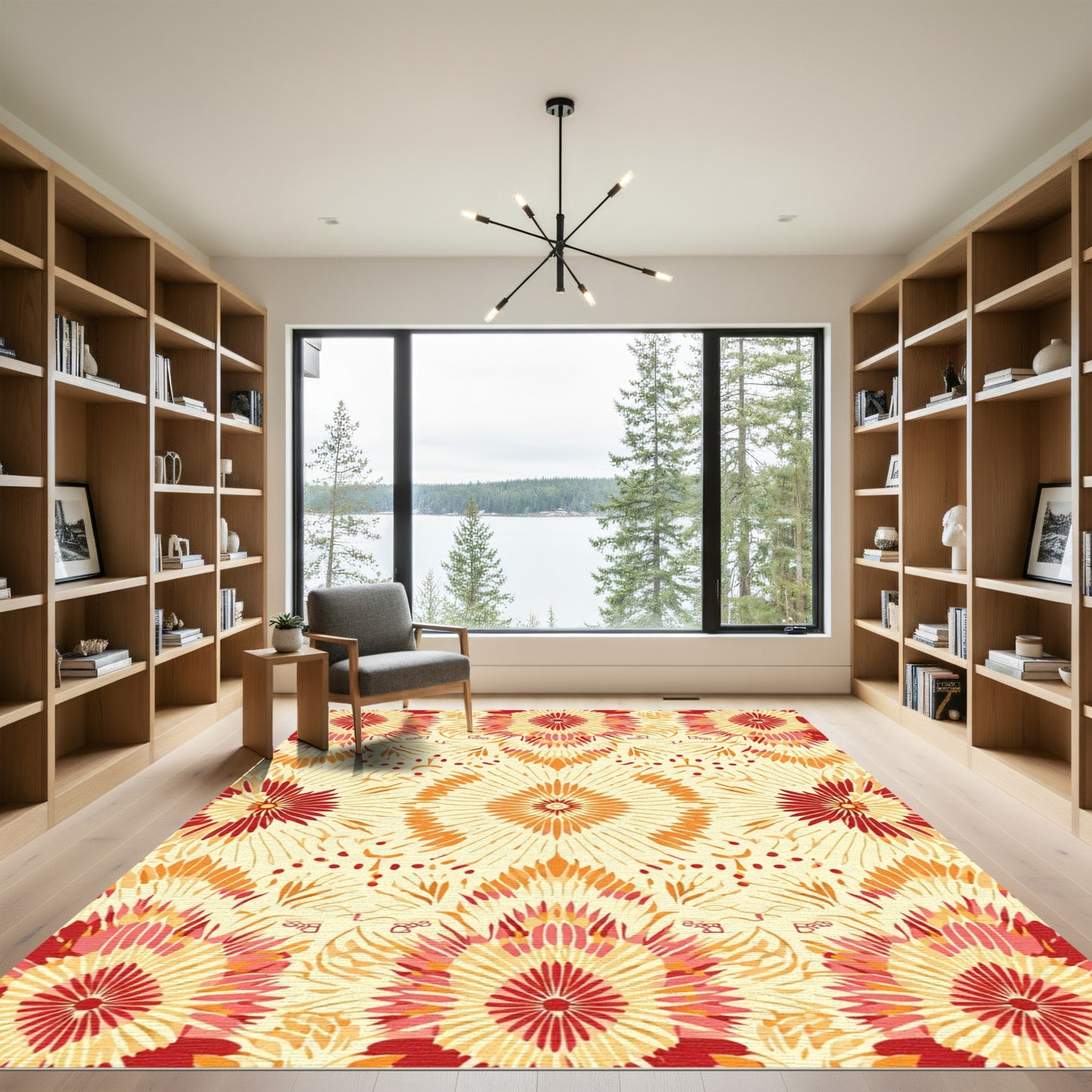 Golden Sunburst Mandala Rug