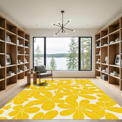 Sunny Yellow Floral Meadow Rug