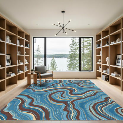 Deep Blue Brown Agate Swirl Rug