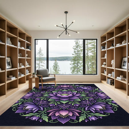 Radiant Purple Lotus Mandala Floral Medallion Rug