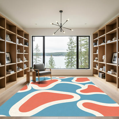 Coral Blue Organic Blob Rug