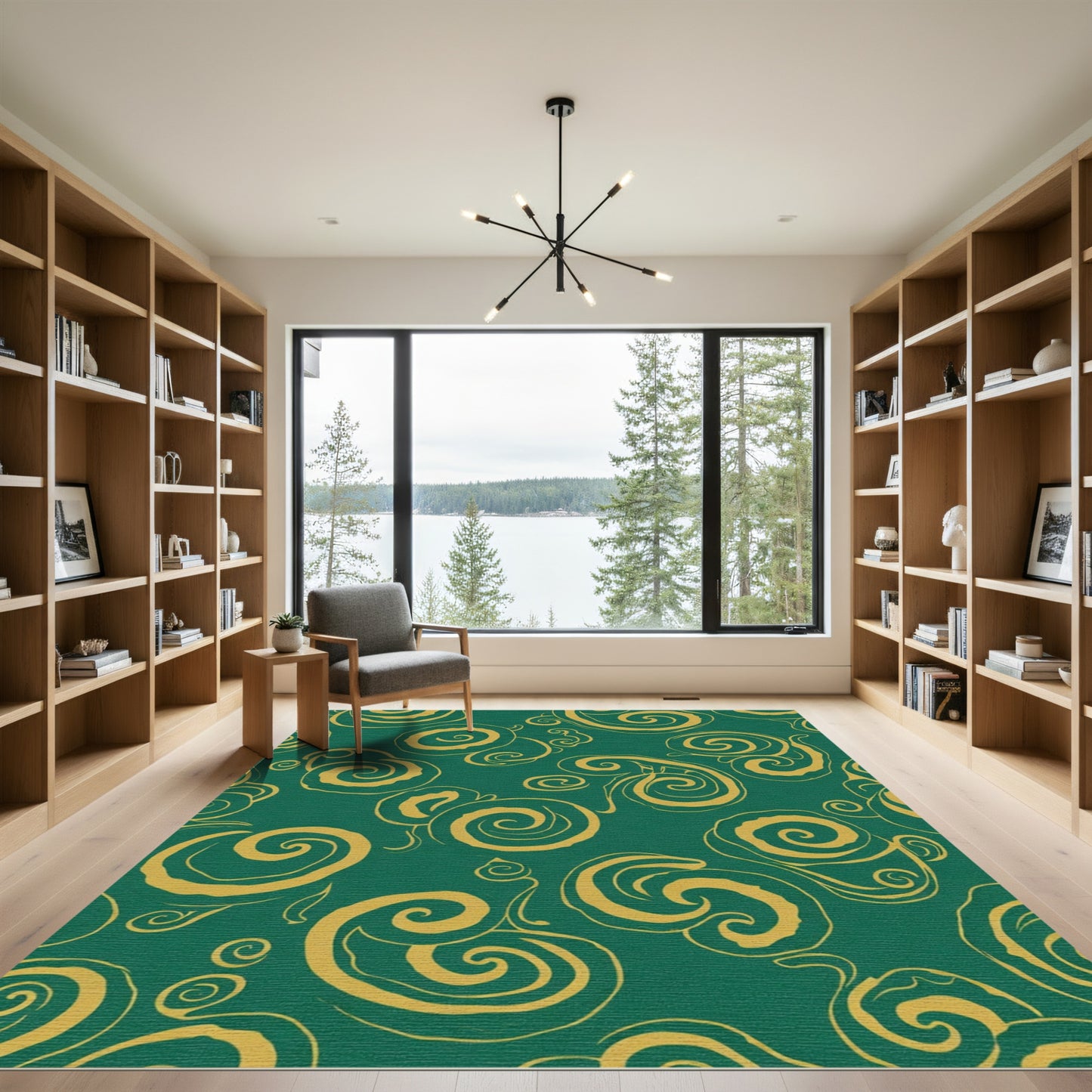 Emerald Gold Swirl Cloud Composition Rug