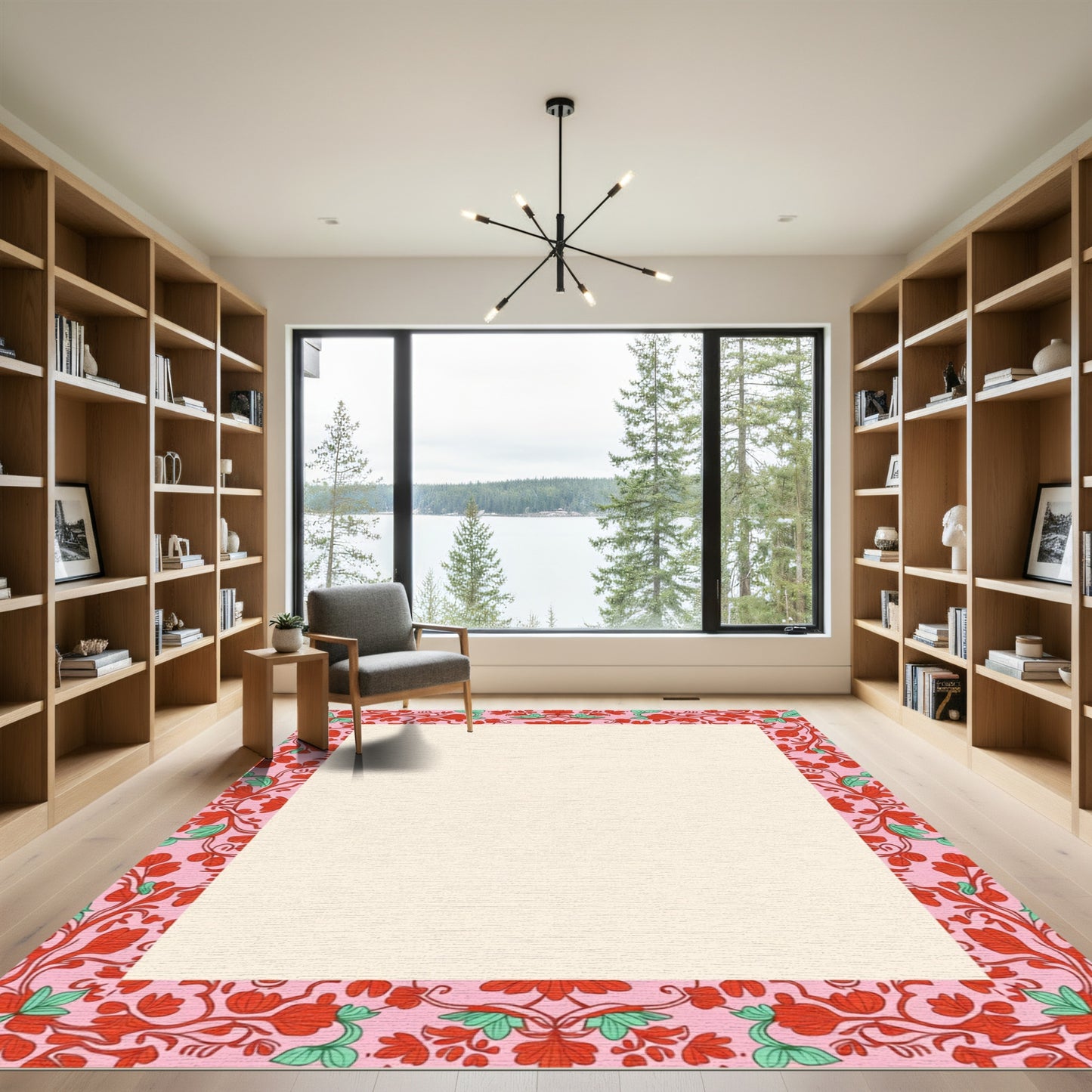 Vibrant Pink Floral Vine Rug