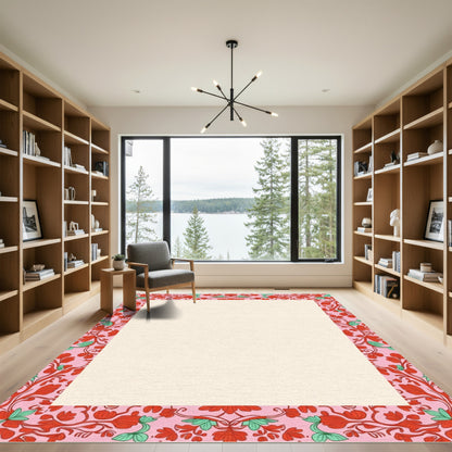 Vibrant Pink Floral Vine Rug