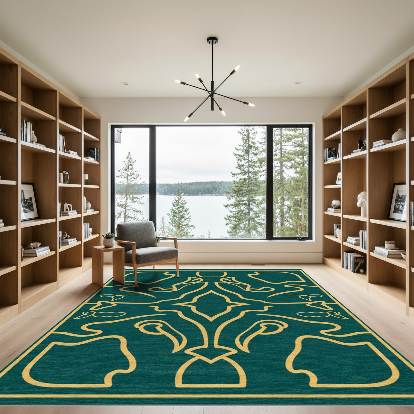 Emerald Gold Floral Symmetry Rug