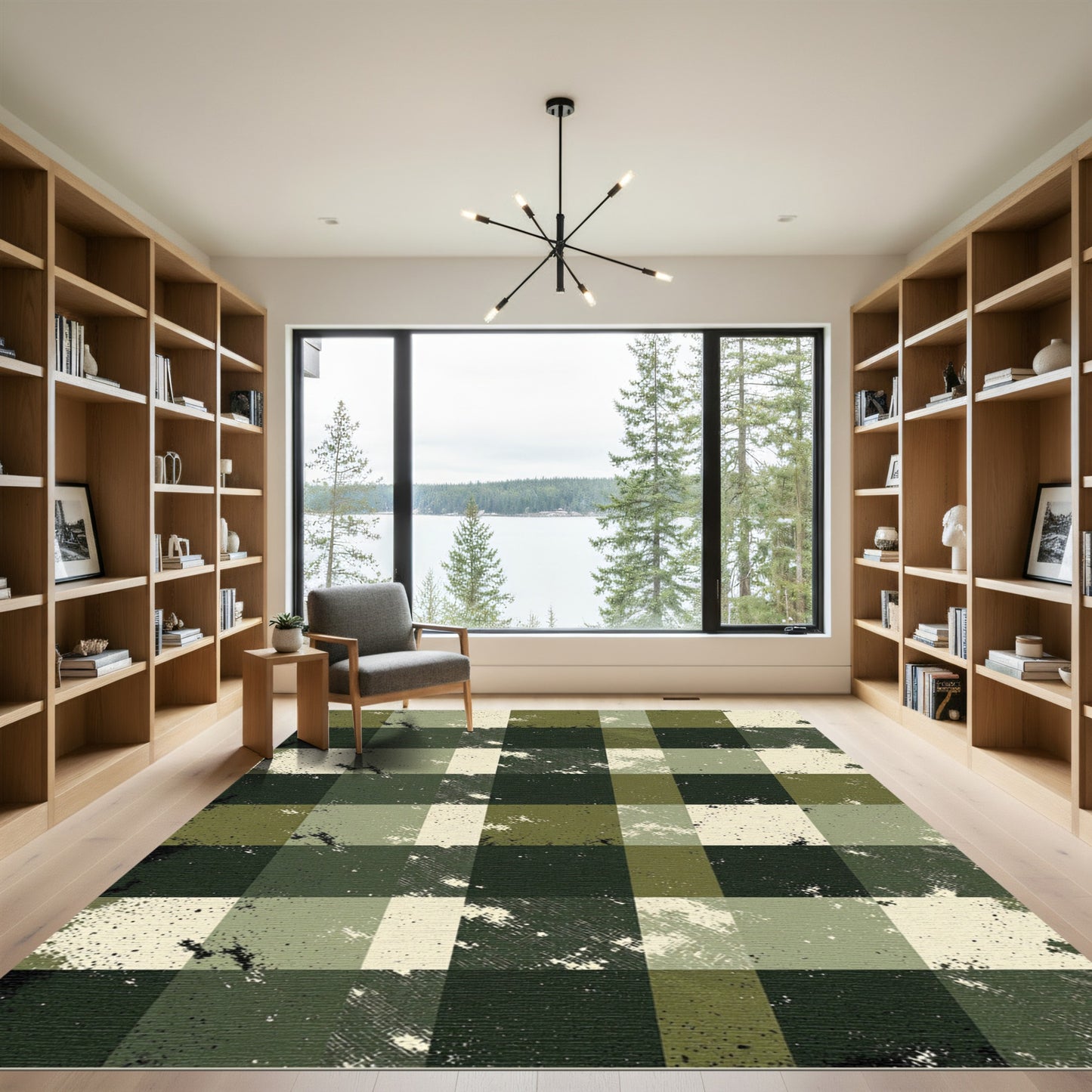 Distressed Camo Plaid Squares Rug