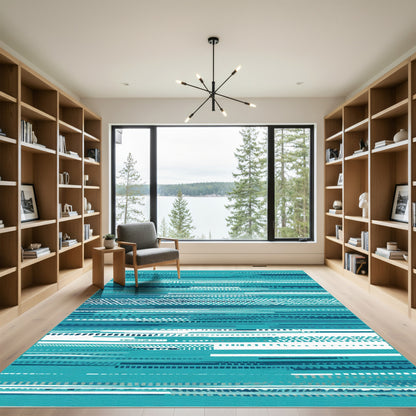 Teal and White Textured Stripe Collection Rug
