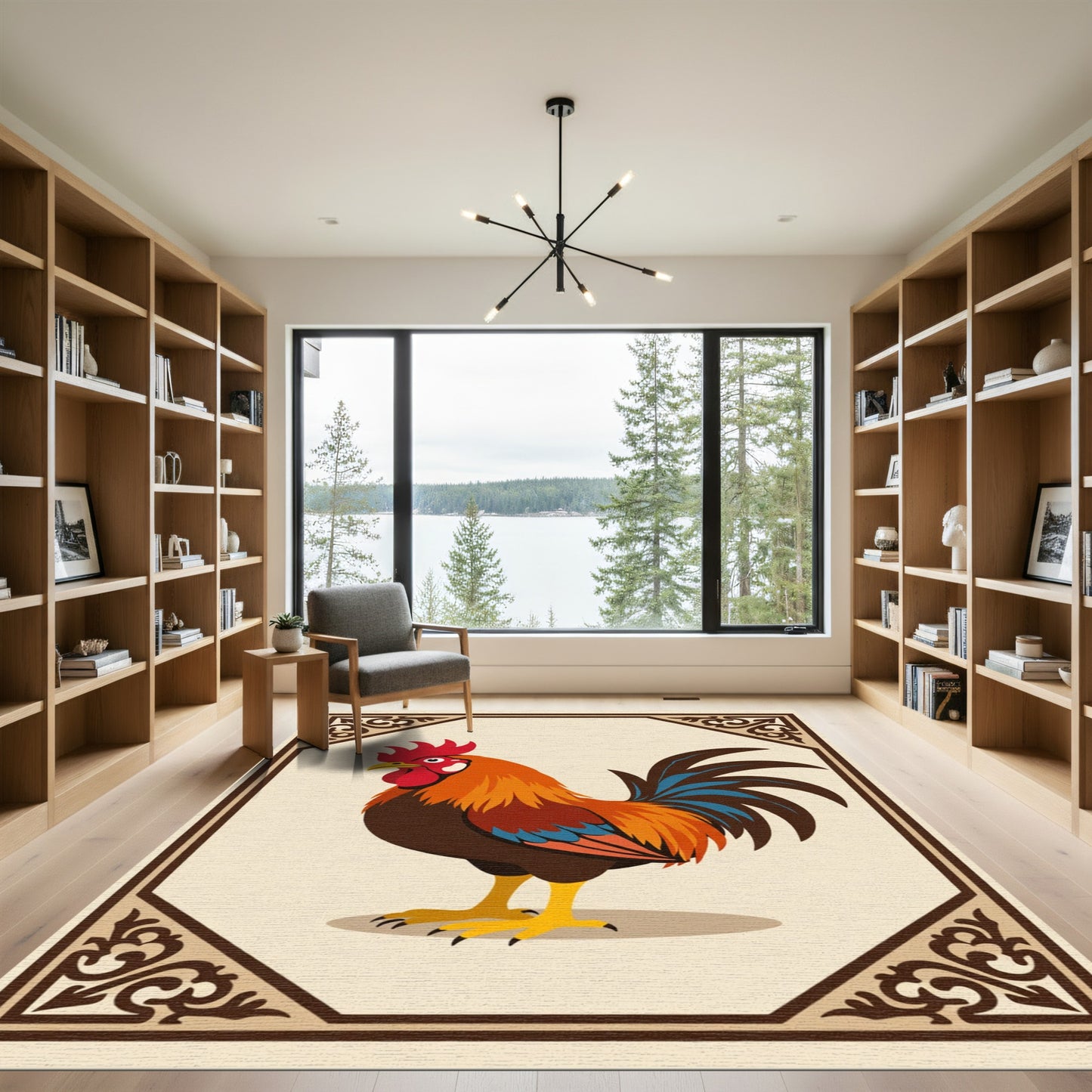 Vibrant Rooster In Filigree Frame Rug