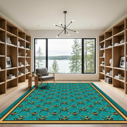 Emerald Aqua Bird Motif Rug