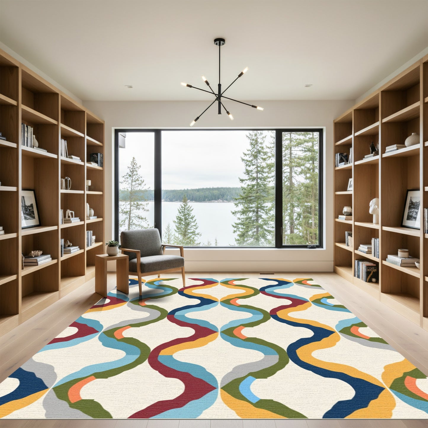 Colorful Abstract Interlocking Curve Rug