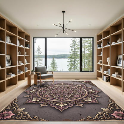 Elegant Dusty Rose Ornate Floral Medallion Rug