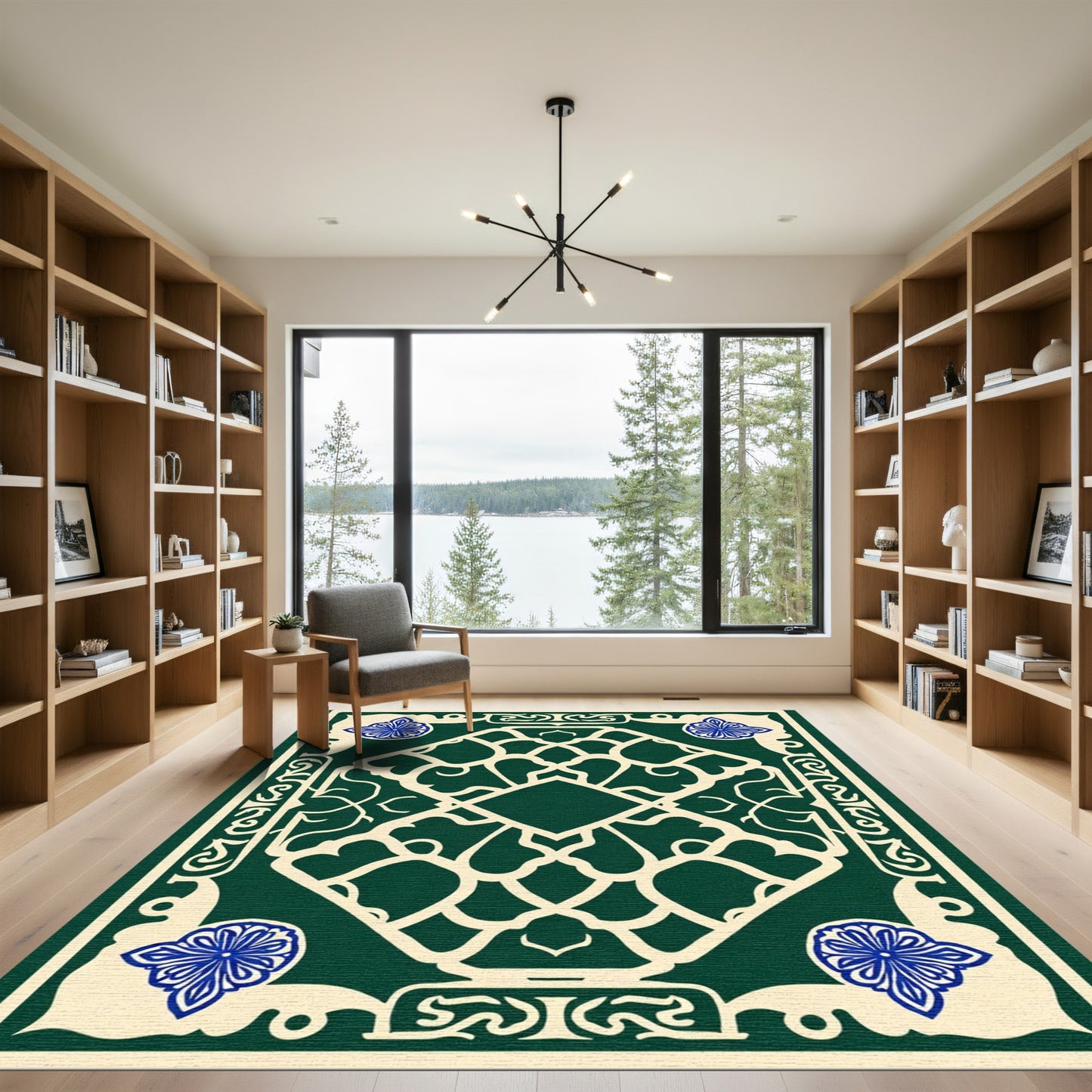 Deep Emerald Cream Lattice Floral Rug