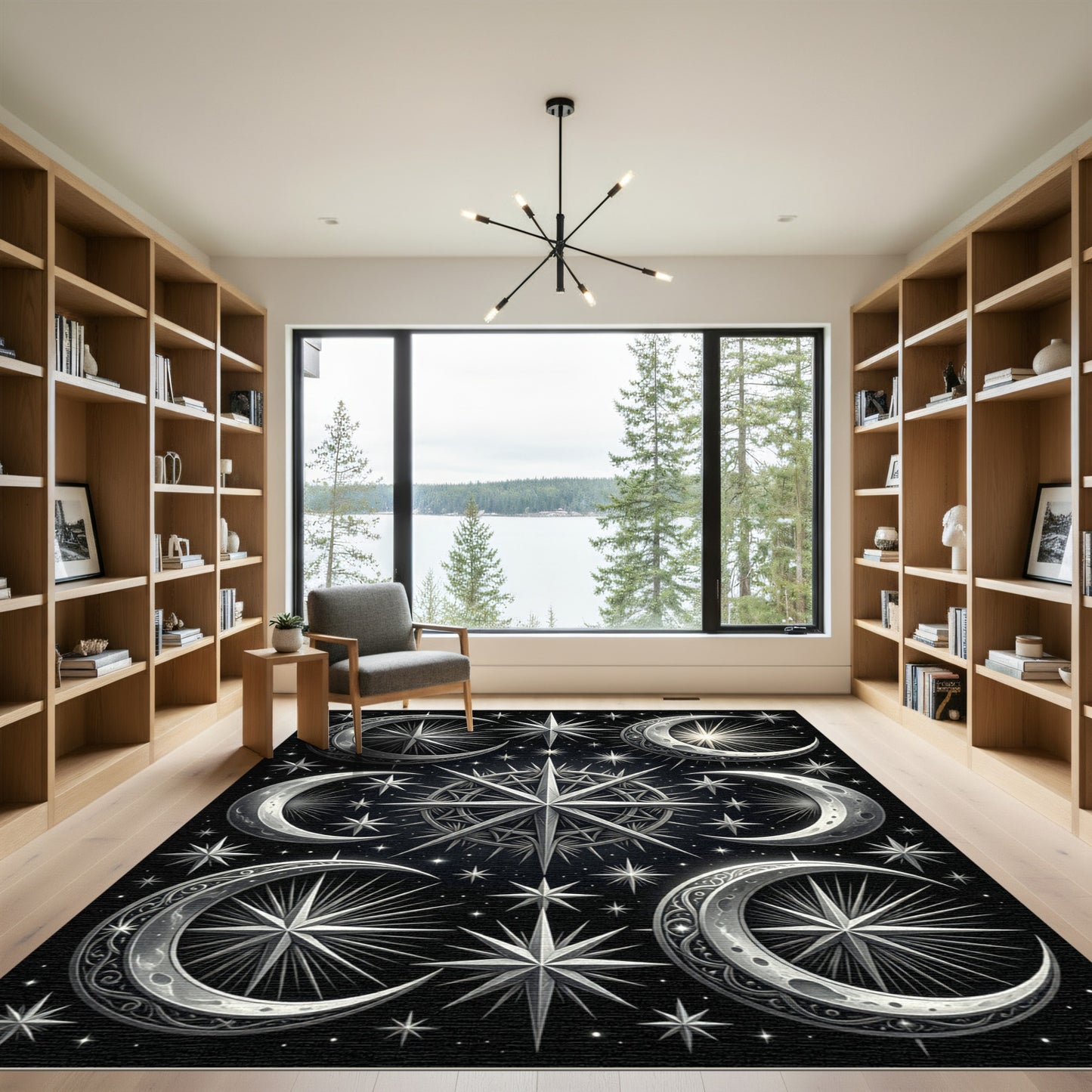 Celestial Silver Moon and Star Night Rug