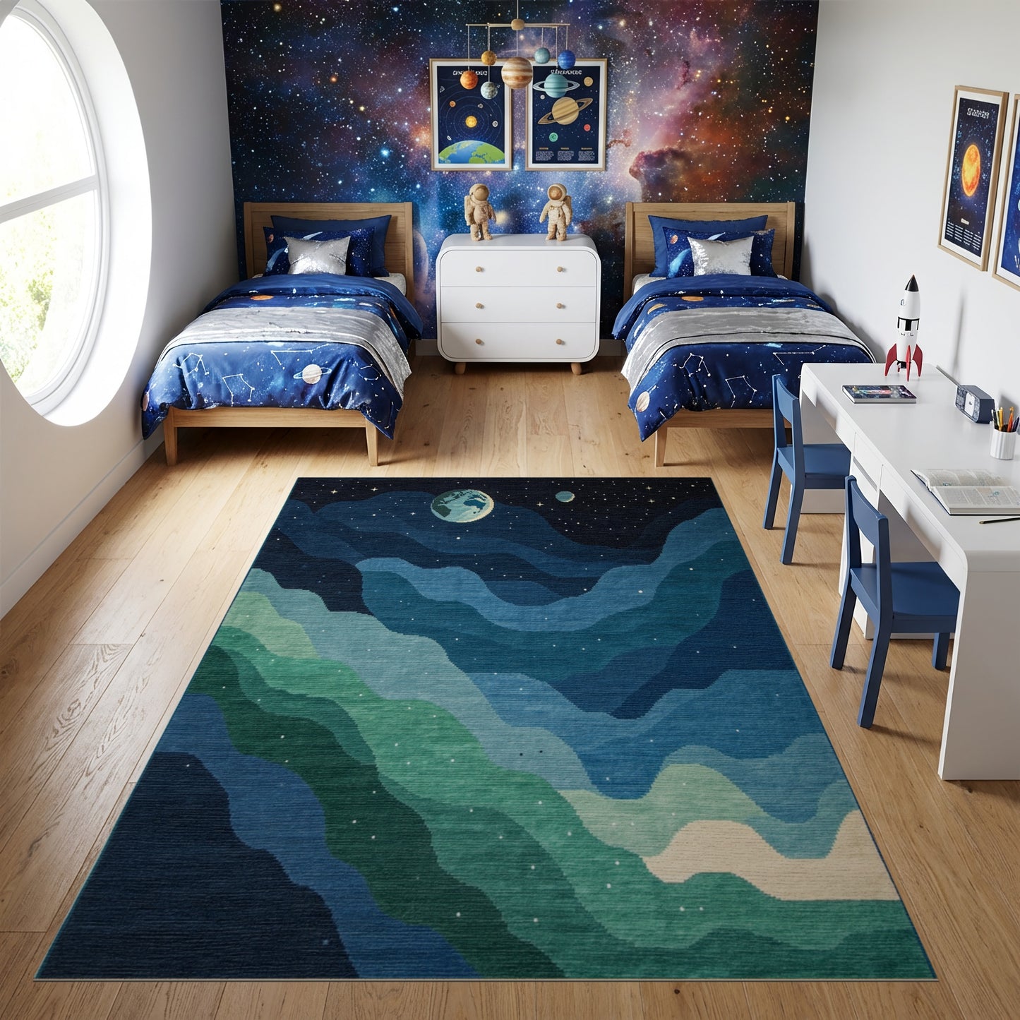 Starry Wavy Navy Earth Cosmic Rug