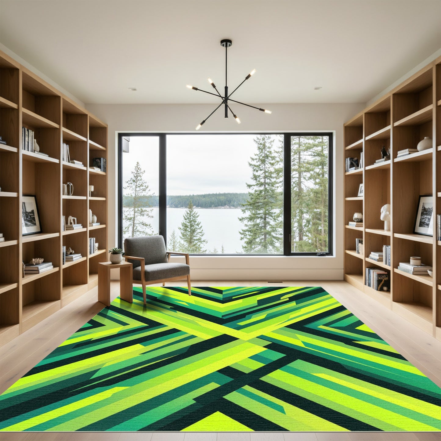 Vibrant Lime Green Geometric Chevron Rug