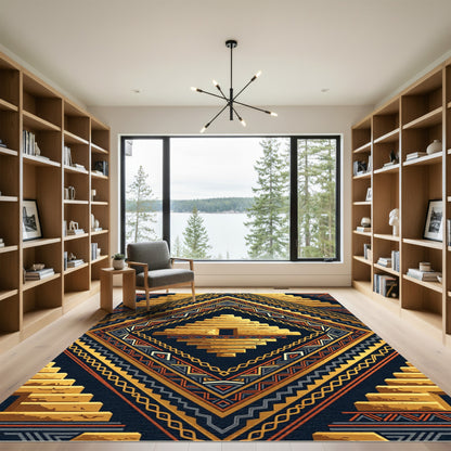 Gold Aztec Geometric Pyramid Stair Rug
